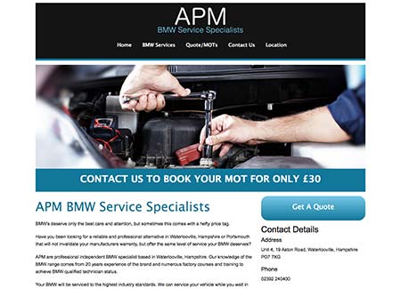 Silver website example - APM BMW Service Specialists