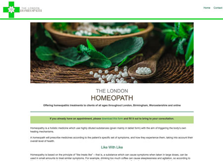 Bronze website example - The London Homeopath