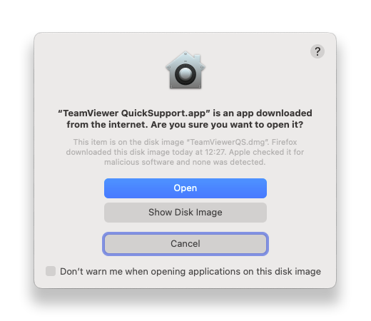 TeamViewer security prompt window