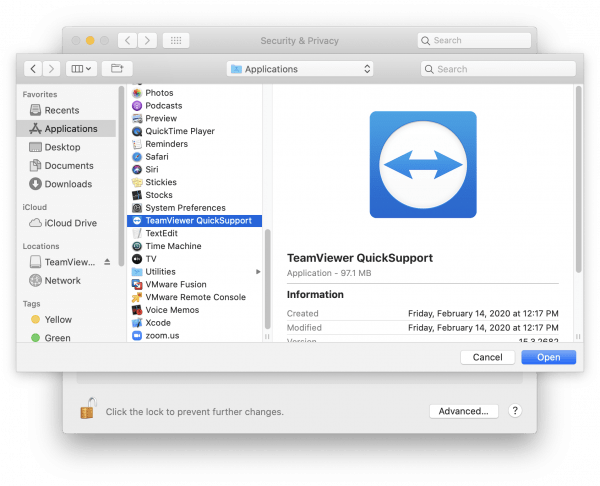TeamViewer file chooser window