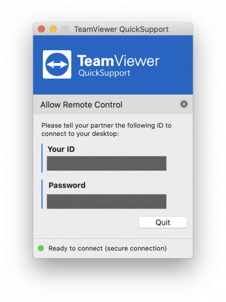 TeamViewer credentials to provide to your administrator window