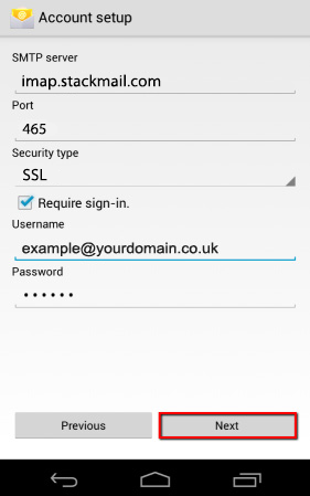 Android phones - SMTP Settings