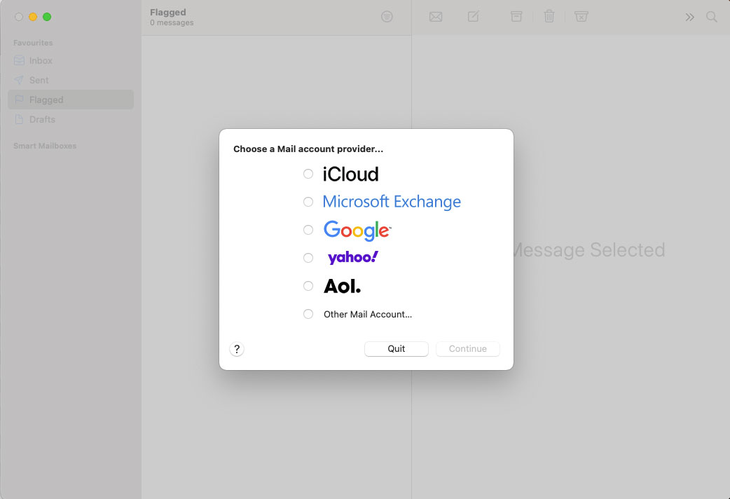 Select type of account to setup