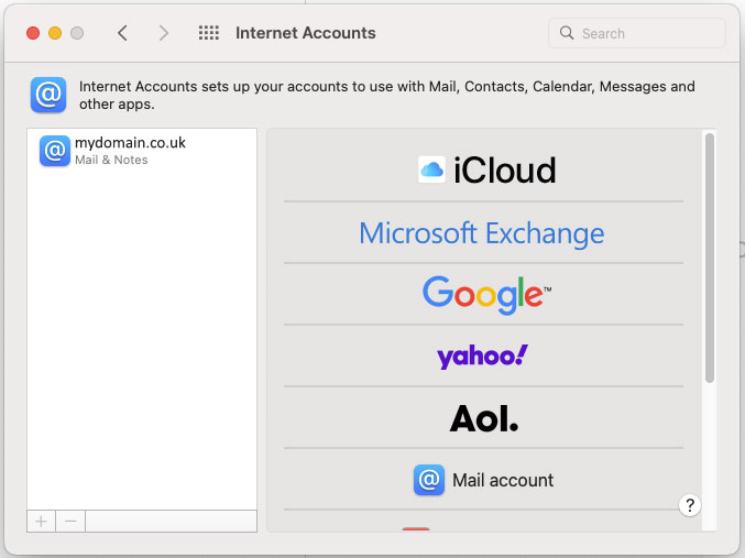 On the next screen select Mail account from the right hand list.