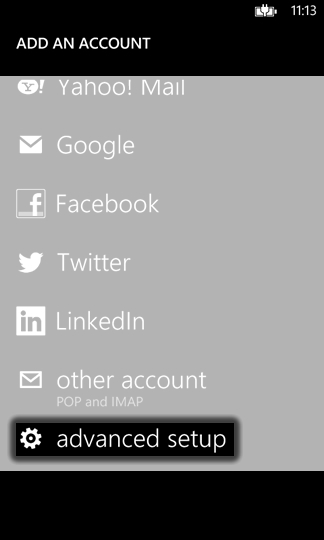 Select advanced setup