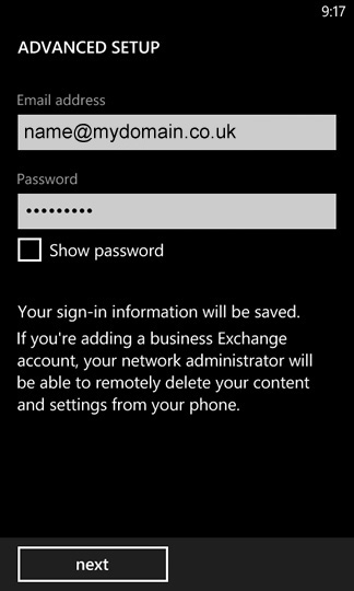 Enter the log in information
