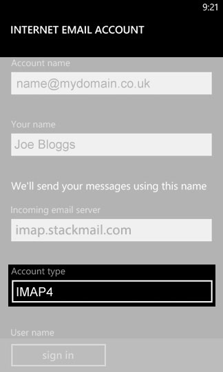 Select an Account type