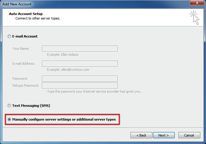 Add E-mail Account Outlook 2010