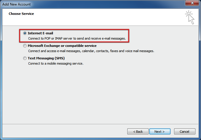 Internet Email Outlook 2010
