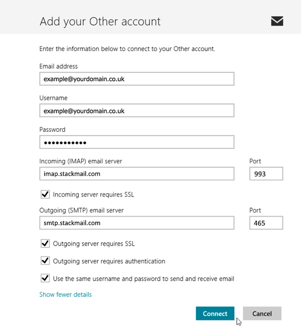 Windows 8 add an account finish